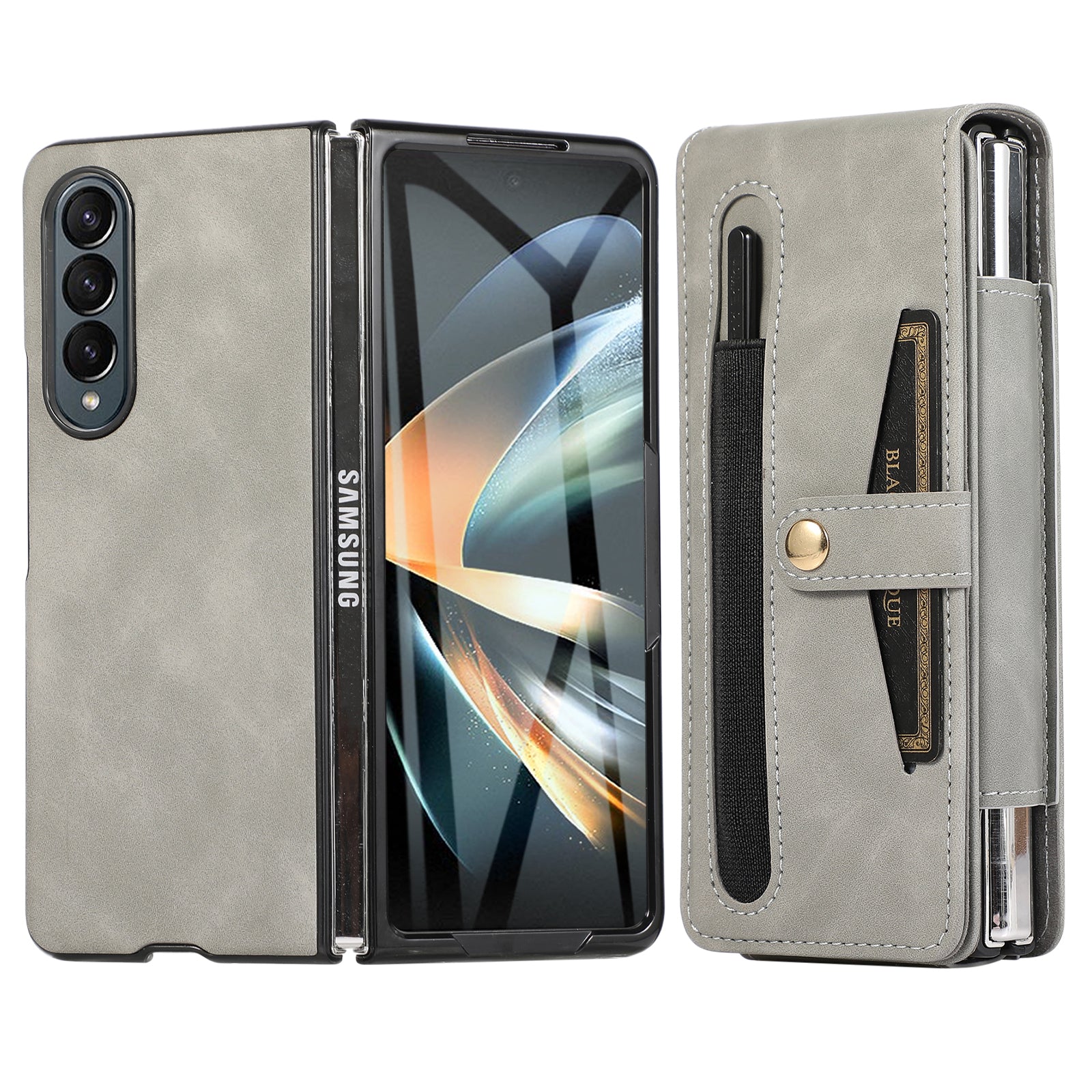 PC PU Leather Phone Case For Samsung Galaxy Z Fold3 5G Anti-scratch Glass Film Cover with Stylus Card Holder PC PU Leather Phone Case For Samsung Galaxy Z Fold3 5G Anti-scratch Glass Film Cover with Stylus Card Holder